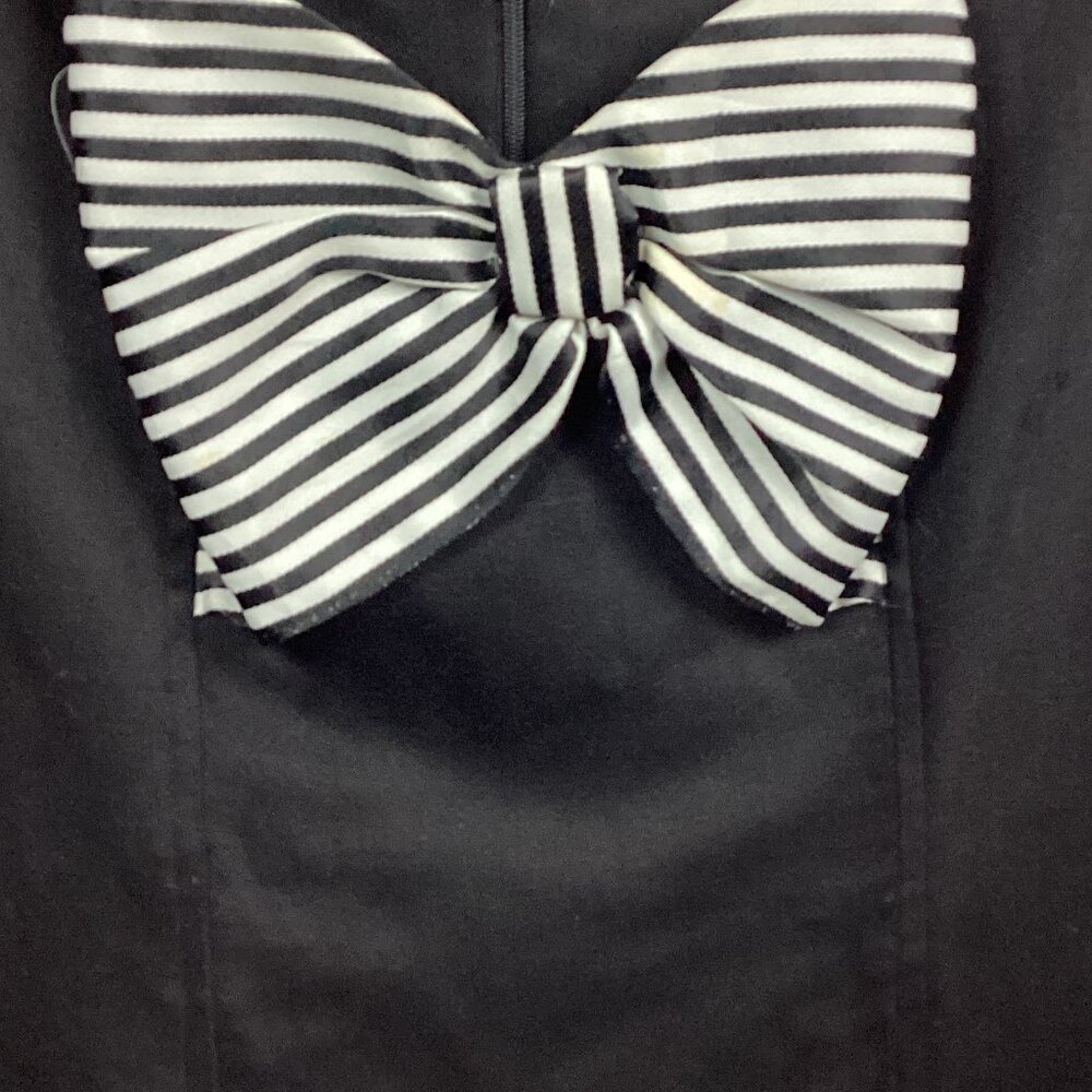 Vintage Anthony Norman Black Sheath Dress w/ Front Cutout Striped Bow 6 - Picture 3 of 7
